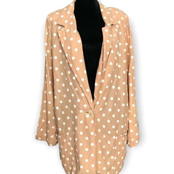 Brittany Nicole Vintage Polkadot Tan Peach Blazer Size Medium Long Sleeve Mid - Picture 8 of 11